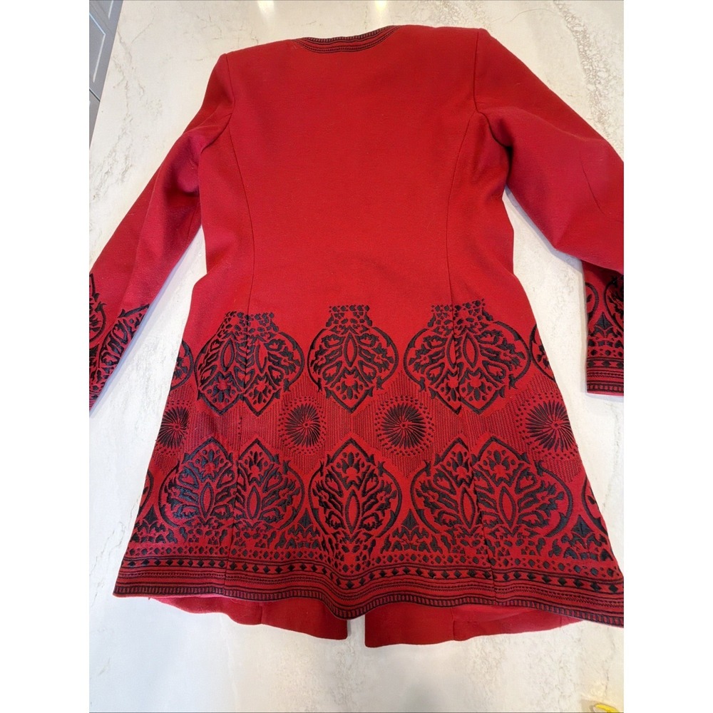 PETER NYGARD Women's Embroidered Red Long Lined Coat Jacket Sz 6 - Picture 9 of 12